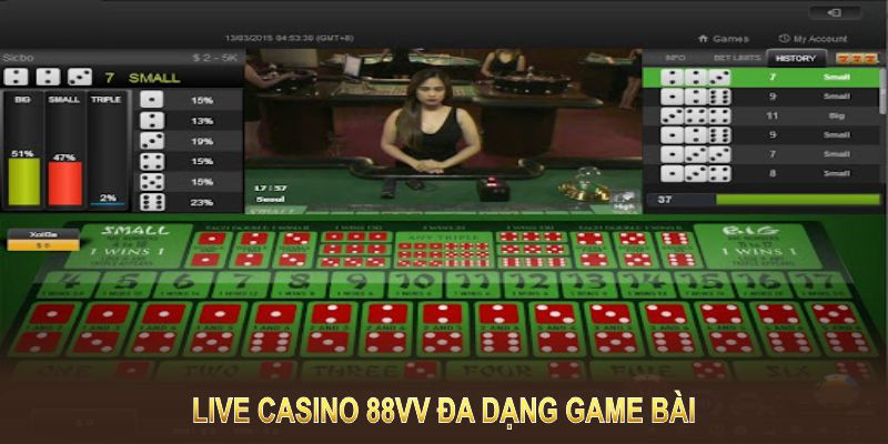 Sảnh Live casino 88VV cung cấp đa dạng các thể loại trò chơi